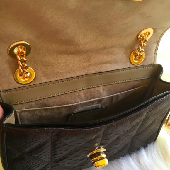 Coach Leather Crossbody Bag Chain Link Quilted Satchel Tote Snakeskin - Picture 7 of 7